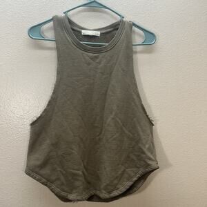 Joah Brown Cut Off Boyfriend Tank S/M Washed Brown Cotton Muscle Gym Sweat Crop